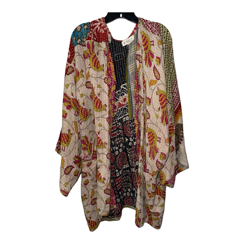 Free‎ Size Kantha Bae Quilt Jacket Boho Birds Flowy Overcoat Hippie Oversized